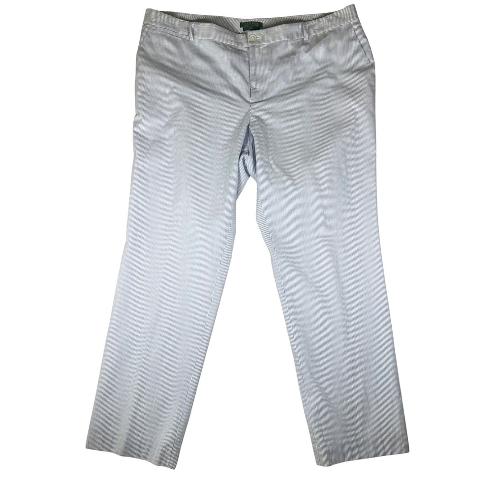 Lauren Ralph Lauren Edita Blue White Pinstripe Seersucker Pants 20W Women Cotton